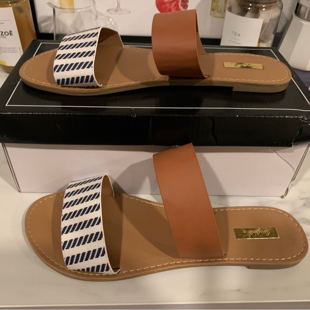 Brown and White Striped Women's Sandals